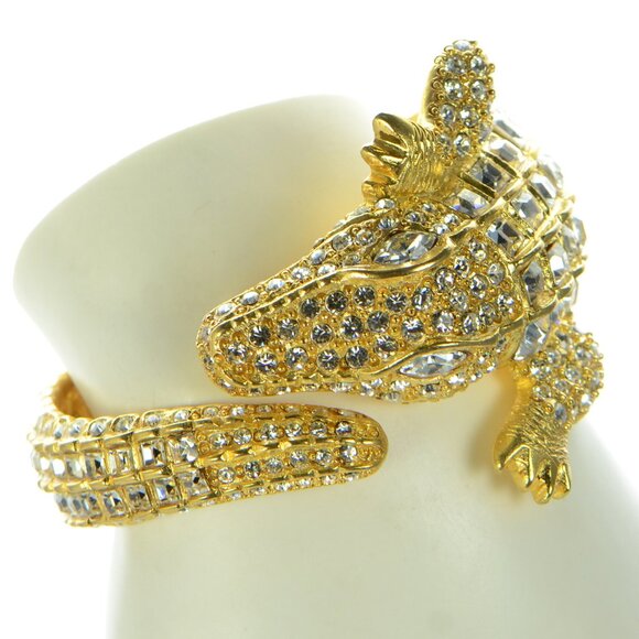 Kenneth Jay Lane KJL Gold & Crystal Alligator Cuff Bracelet - Picture 1 of 11